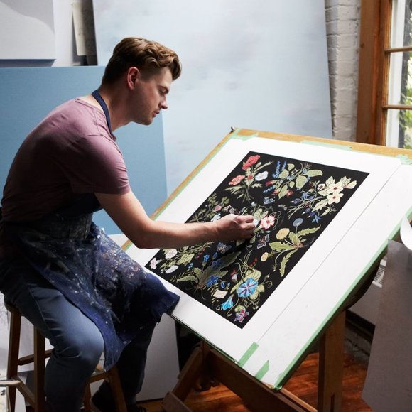 Gucci RARE Kris Knight Black Flora Print Canvas Zip Clutch - Picture 9 of 9